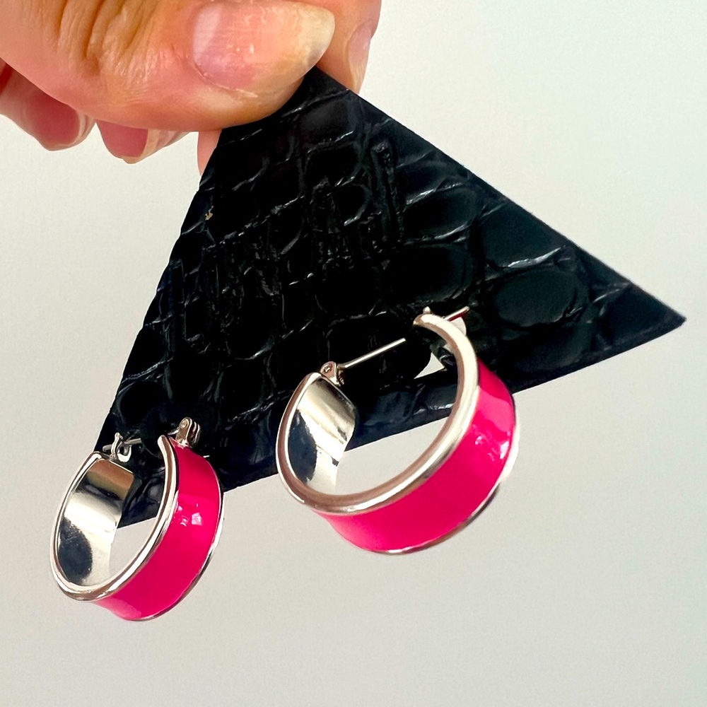 Luv AJ Hot Pink Enamel Hoop Earrings